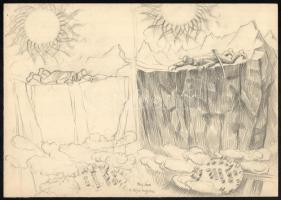 Pánczél Béla (1900-1966), össz. 4 db rajz: 2 db vitéz Háry János illusztráció és 2 db székelyföldi j...