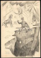 Pánczél Béla (1900-1966), össz. 4 db rajz: 2 db vitéz Háry János illusztráció és 2 db székelyföldi j...
