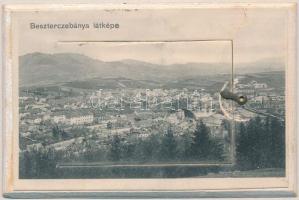 1910 Besztercebánya, Banská Bystrica; Keményhátú lepoello belül 12 kis képpel / Thick wooden leporellocard with 12 mini pictures (szakadások / tears)