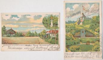 1900 Budapest XII. Széchenyi és Svábhegy. Jung Károly kiadása 7. és 11. - 2 db régi hosszú címzéses litho képeslap