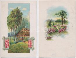 2 db RÉGI tájképes motívum képeslap vegyes minőségben / 2 pre-1945 landscape art motive postcards in mixed quality