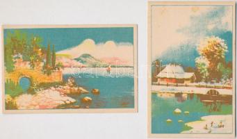 2 db RÉGI tájképes motívum képeslap vegyes minőségben / 2 pre-1945 landscape art motive postcards in mixed quality