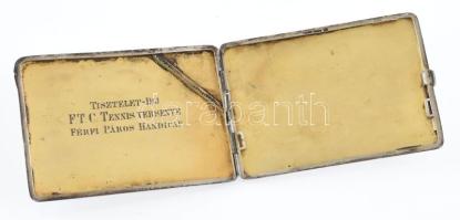 cca 1930 Ezüst (Ag) cigaretta tárca "FTC teniszverseny férfi páros díj", jelzett, hiányos ...