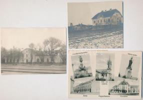 5 db RÉGI magyar város képeslap vegyes minőségben + 2 fotó vasútállomásról és gyógyszertárról / 5 pr...