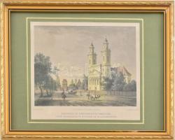 1859 Kolozsvár, új református templom - Neue reformirte Kirche in Klausenburg. Acélmetszet, papír, Ludwig Rohbock (1820-1883) rajza alapján metszette A. Rottmann, jelzett a metszeten, üvegezett fakeretben, 16×12 cm