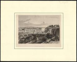 cca 1850 Pest és Buda látképe acélmetszet, Hildburghausen, Kunstanstalt des Bibliographisches Institut, paszpartuban 17x11 cm,
