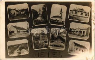 1941 Hetes (Somogy) 1936-ban, Római katolikus templom és plébánia, Református templom, lelkészlakás és iskola, falu részlet, községháza, Hősök tere, Országzászló, Hangya Szövetkezet üzlete. photo (EM)