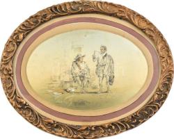 Jelzés nélkül, XIX. sz.: Pihenő. Vegyes technika, papír. Dekoratív, üvegezett fakeretben, 15,5×23 cm