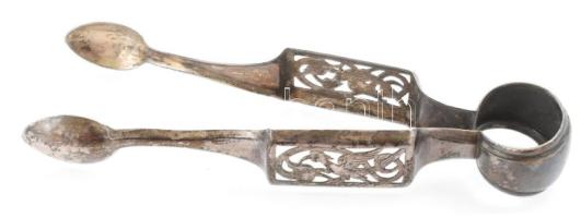 1862 antik ezüst (Ag) cukorcsipesz, jelzett, h: 16,5cm, nettó: 37,9 cm