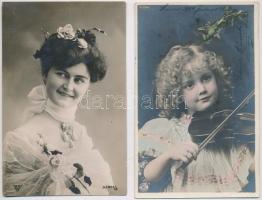5 db RÉGI motívum képeslap vegyes minőségben: hölgyek és gyerekek / 5 pre-1945 motive postcards in m...
