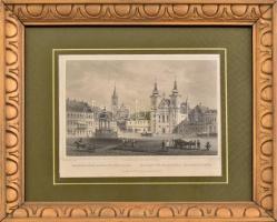 Ludwig Rohbock (1820-1883) - L. Oeder: Marosvásárhely, főpiac. Acélmetszet, papír, jelzett a metszeten. Üvegezett, dekoratív fakeretben, 11×16 cm