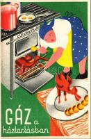 Gáz a háztartásban. Seidner litográfia / Hungarian gas advertisement card (EB)