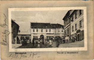 1927 Sárospatak, Piac tér, városház, üzletek (EK)