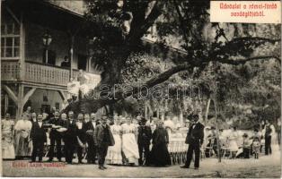 1908 Budapest III. Római fürdő vendéglő (Rómaifürdő), kert cigány muzsikosokkal, cimbalmos