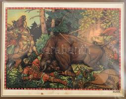 Helbing Ferenc (1870-1958): Magyar hunmondák, 1928. 7 db színes litográfia, papír, jelzett a litográ...
