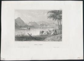 cca 1840-50 Ofen und Pesth (Buda és Pest a Csepel szigetről nézve), aus d.Kunsanstalt d.Bibliogr. Int. Hildbh. Acélmetszet, papír, 10x14,5 cm