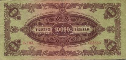 1945. 10.000P zöld alapnyomat erősen a címerbe csúszva + támpéldány T:II/III,III