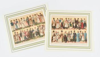 cca 1896 Magyar nemzeti viseletek I-II. (népviseletek), 2 db nyomat, papír, Pallas Nagy Lexikona, paszpartuban, 23x28 cm