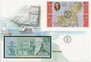 Guernsey 1980-1989. 1P felbélyegzett borítékban, bélyegzéssel T:I  Guernsey 1980-1989. 1 Pound in envelope with stamp and cancellation C:UNC