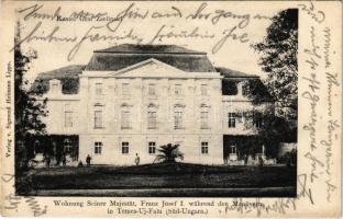 1903 Temesújfalu, Temesvár-Újfalu, Neudorf; Kastel Graf Zselinski. Wohnung Seiner Majestät Franz Josef I. während den Manövern in Temes-Új-Falu (Süd-Ungarn) / Gróf Zselénski kastély, I. Ferenc József lakhelye a temesújfalui hadgyakorlatok alkalmával. Sigmund Heimann kiadása / castle, residence of Franz Joseph I of Austria during the K.u.K. military maneuvers (b)