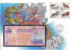 Cook-szigetek / Aitutaki 1992. 3$ borítékban, alkalmi bélyegzésekkel T:I  Cook Islands / Aitutaki 1992. 3 Dollars in envelope, with stamps C:UNC