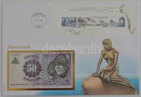Dánia 2001. 50K felbélyegzett borítékban, bélyegzéssel T:I Denmark 2001. 50 Kronen in envelope with stamp and cancellation C:UNC