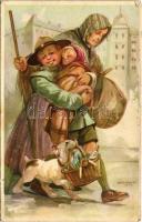 1938 A cserkész ahol tud, segít. Cserkész levelezőlapok kiadóhivatal / Hungarian scout boy art postcard s: Márton L. (EB)