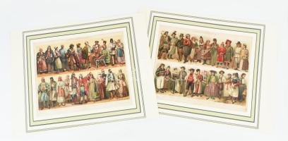 cca 1896 Európai népviseletek I-II., 2 db nyomat, papír, Pallas Nagy Lexikona, paszpartuban, lap széle kissé foltos, 23x28 cm