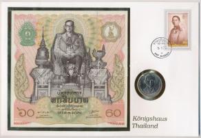 Thaiföld Thaiföldi királyi család érmés és bankjegyes borítékban 1992. 2B Cu-Ni IX Ráma érmével és 1982. 60B Király 60. születésnapja bankjeggyel, német leírással T:1-,I patina Paraguay Thailand Royal Family envelope with coin and banknote 1992. 2 Baht Rama IX coin + 1982. 60 Baht Kings 60th Birthday banknote C:AU, UNC
