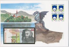 Szlovénia 1992. 10T borítékban, alkalmi bélyeggel és bélyegzéssel T:I Slovenia 1992. 10 Tolarjev in envelope with stamps and cancellations C:AU