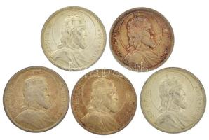 1938. 5P Ag "Szent István" (5x) T:1- patina Adamo P8.1