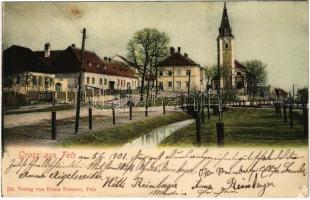 1901 Fels am Wagram, street view, church, bridge. Verlag v. Franz Brauner (EK)