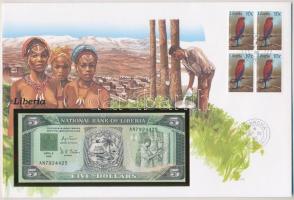 Libéria 1991. 5$ felbélyegzett borítékban, bélyegzéssel T:I Liberia 1991. 5 Dollars in envelope with stamp and cancellation C:UNC