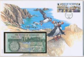 Guernsey / Alderney 1991. 1Ł felbélyegzett borítékban, bélyegzéssel T:I Guernsey / Alderney 1991. 1 Pound in envelope with stamp and cancellation C:UNC