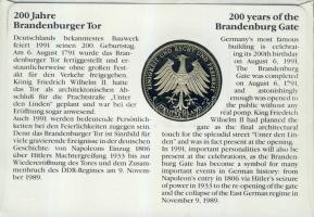 Németország 1991. "Brandenburgi kapu" Ffm bélyeges érmés borítékon elsőnapi bélyegzővel, h...