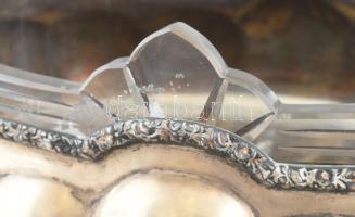 Ezüst (Ag) füles kínálótál 6 asztalközép, hibátlan, csiszolt korabeli üvegbetéttel. Jelzett, 40x21x1...