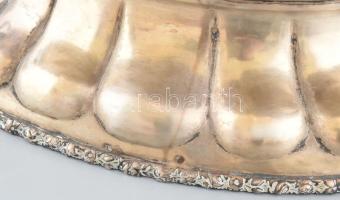 Ezüst (Ag) füles kínálótál 6 asztalközép, hibátlan, csiszolt korabeli üvegbetéttel. Jelzett, 40x21x1...