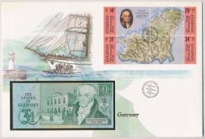 Guernsey 1980-1989. 1P felbélyegzett borítékban, bélyegzéssel T:I Guernsey 1980-1989. 1 Pound in envelope with stamp and cancellation C:UNC