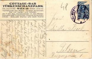 1920 Wien, Vienna, Bécs; Cottage-Bar Türkenschanzpark / restaurant advertisement. litho s: F. Thiel ...