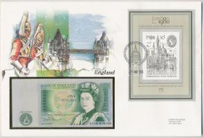 Nagy-Britannia / Anglia 1981-1984. 1P felbélyegzett borítékban, bélyegzéssel T:I Great Britain / England 1981-1984. 1 Pound in envelope with stamp and cancellation C:UNC