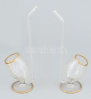 Üveg, pipa alakú likőrös pohár, hibátlan, 2db, h: 21 cm