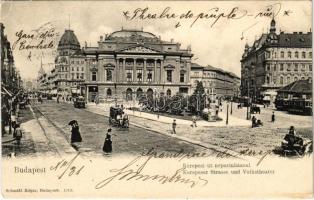 1901 Budapest VIII. Kerepesi út és Népszínház, villamosok, Blaha Lujza tér