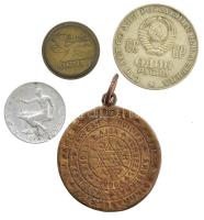 Vegyes: 1946. 50f Al + ~1970-1980. "Telefonérme / Magyar Posta (Tantusz)" sárgaréz telefonérme + Szovjetunió 1970. 1R Cu-Ni "Lenin születésének 100. évfordulója" + DN Öntött bronz vallási medál Jézus klf nyelvű megnevezéseivel T:2,2- ph.