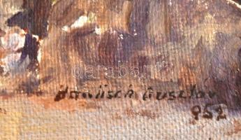 Haulisch Gusztáv (?-?): Erdőrészlet sziklákkal. Olaj, vászon, kartonra kasírozva, jelzett. Dekoratív...