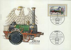 NSZK 1985D 1M bélyeges érmés borítékon elsőnapi bélyegzővel T:2+