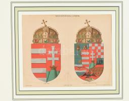cca 1896 Magyarország címere, nyomat, papír, Pallas Nagy Lexikona, paszpartuban, lap alja foltos, 22,5x28 cm