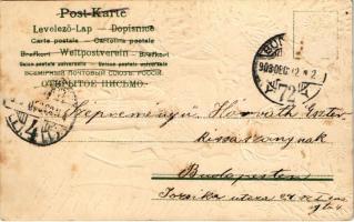 1903 Boldog karácsonyi ünnepeket! / Christmas greeting art postcard with Saint Nicholas, reindeer sl...