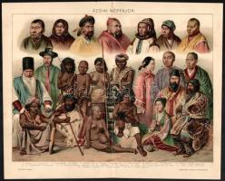 cca 1896 Népfajok (amerikai, afrikai, ausztráliai, ázsiai), 4 db nyomat, papír, Pallas Nagy Lexikona...