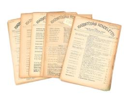 1952 MÁV Igazgatósági Rendeletek 15 db száma. Kiadja a Magyar Államvasutak Igazgatósága saját közegei számára, kézirat gyanánt. Vegyes állapotban.