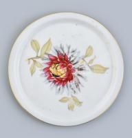 Zsolnay virágmintás porcelán tálka, matricás, jelzett, kopásnyomokkal, d: 9 cm